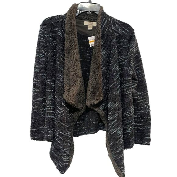 NWT Vintage America Sherpa-Lined Cardigan Sweater | Blue Black Tweed Small - Picture 1 of 5